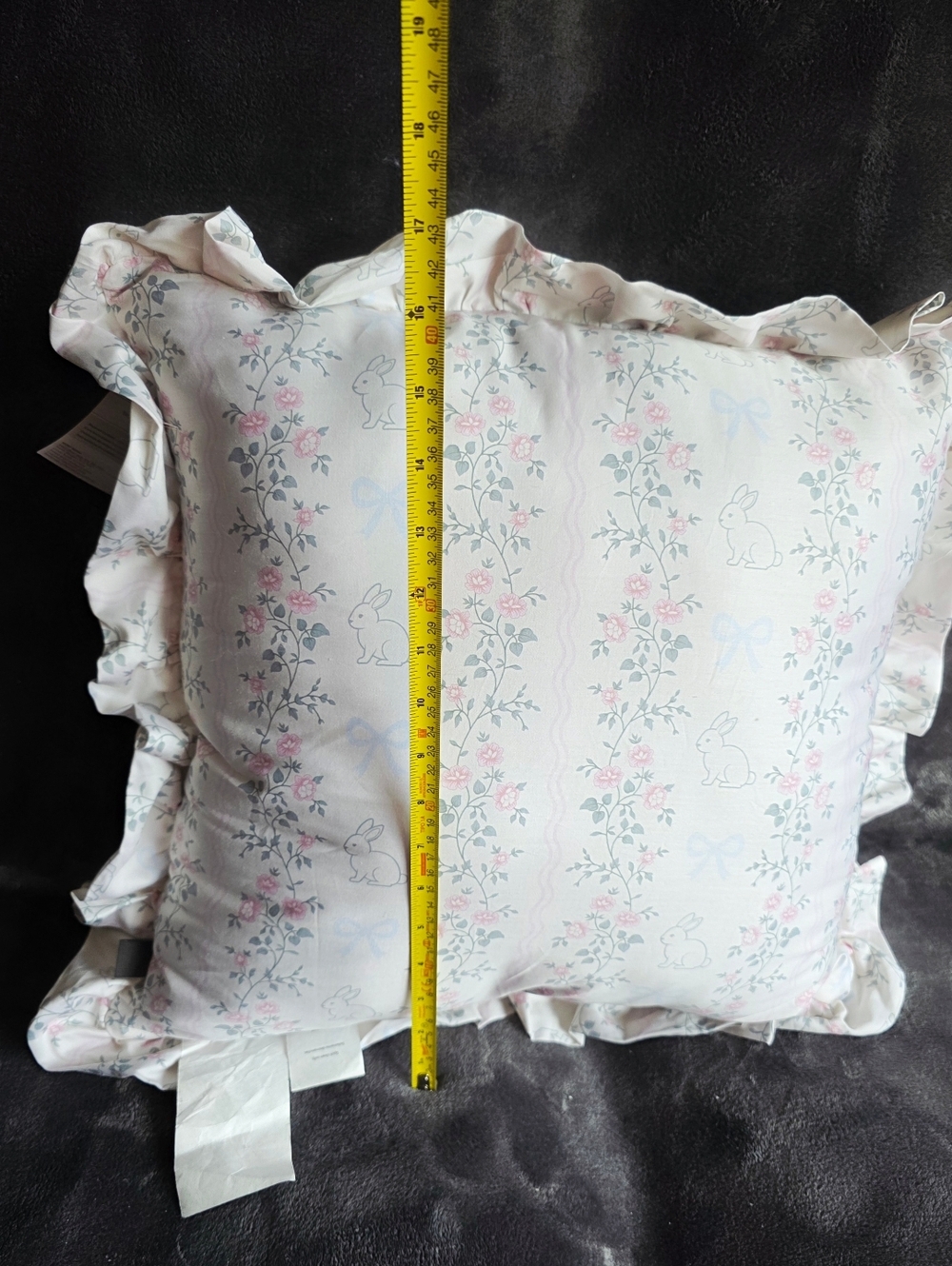 My Texas House 18"x 18" Easter White Bunny blue bow Ruffle Decorative Pillow NWT - Picture 4 of 6